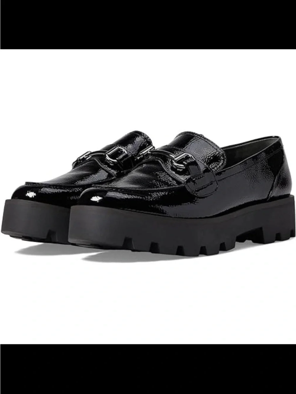 Franco Sarto Bergamot Loafers Size 8.5 Black Patent Leather Platform Chunky
